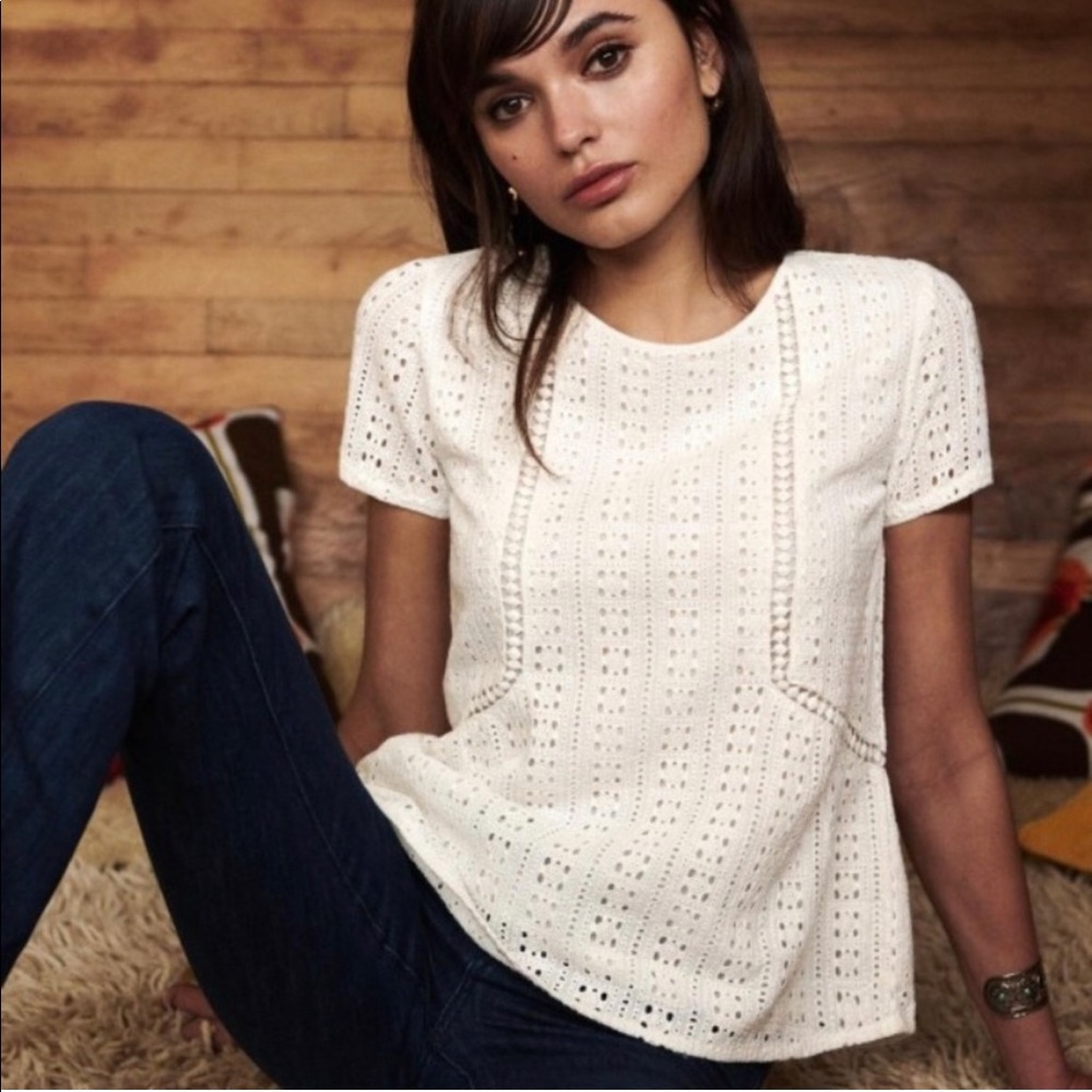 Sezane Cream/Ivory Cleo Eyelet Blouse